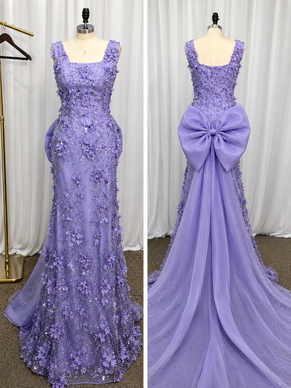 Lavender Floral Beaded Engagement Gown with Bow